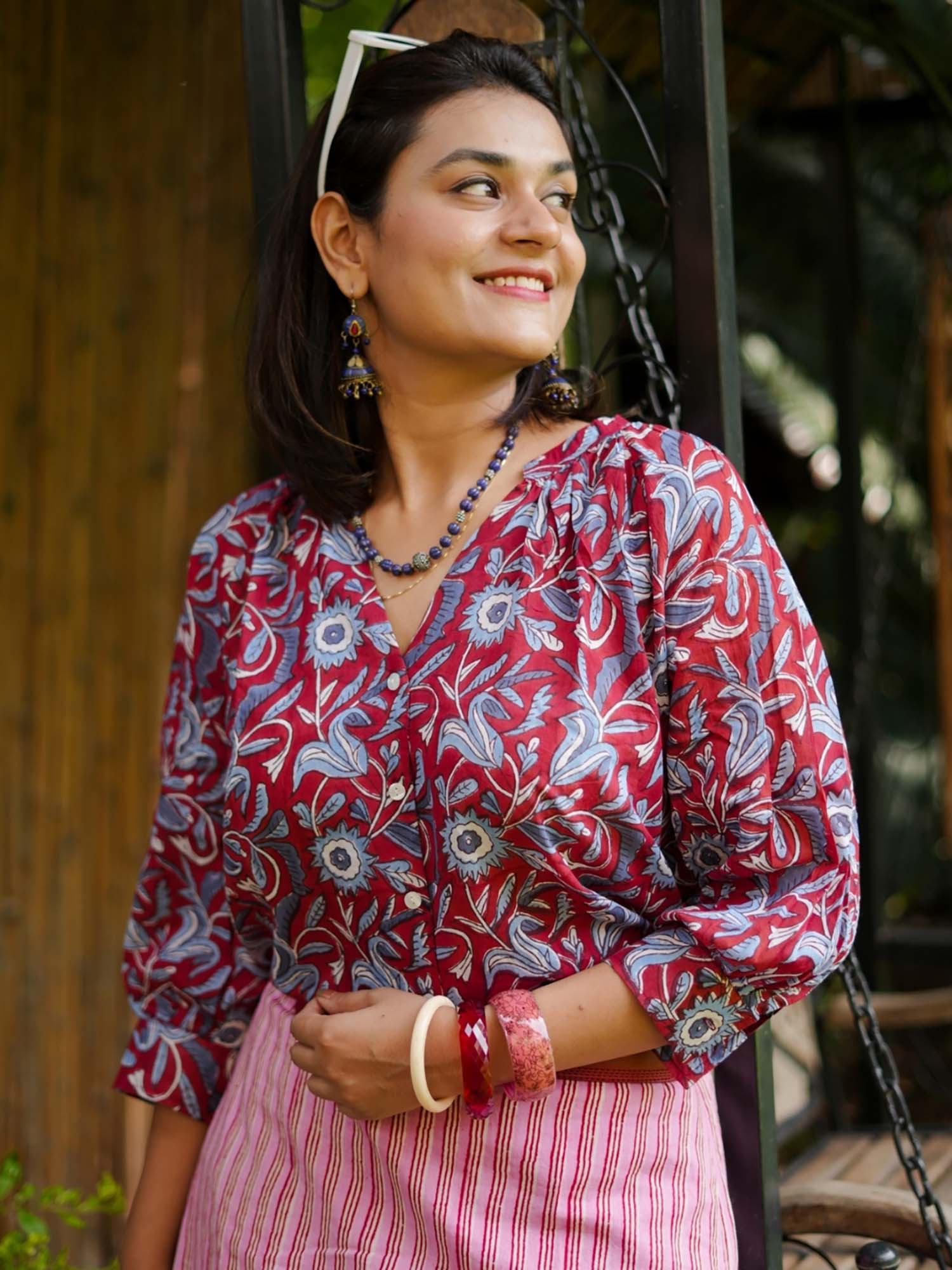Red Sienna Hand Block Printed Top-image-33