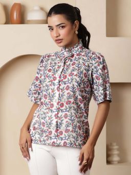 Sassy Sajja - Floral Hand Block Printed Half Sleeves Top