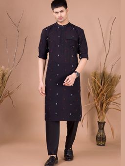 SHIWAM ETHNIX - Men Black Printed Cotton Organic Kurta