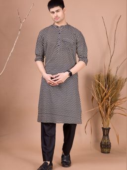 SHIWAM ETHNIX - Men Black Printed Cotton Organic Kurta