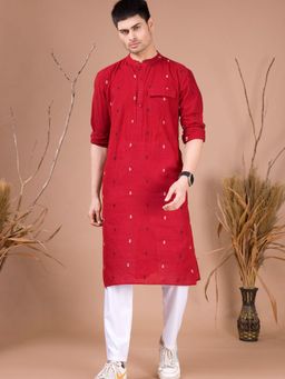 SHIWAM ETHNIX - Men Red Printed Cotton Organic Kurta