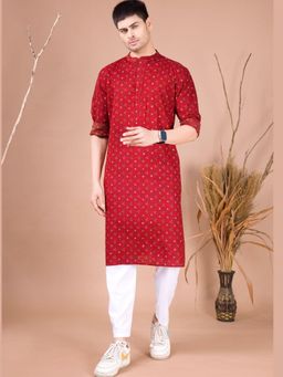 SHIWAM ETHNIX - Men Red Printed Cotton Organic Kurta