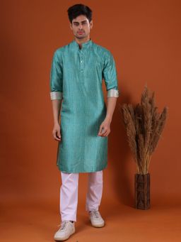 SHIWAM ETHNIX - Mens Green Jodhpur Silk Kurta
