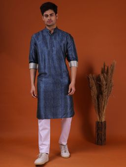 SHIWAM ETHNIX - Mens Navy Blue Jodhpur Silk Kurta