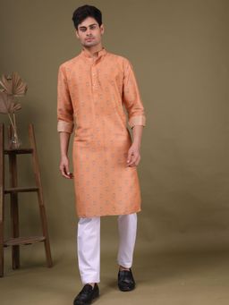 SHIWAM ETHNIX - Mens Orange Jodhpur Silk Kurta