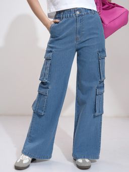 TOKYO TALKIES - Women Blue Straight Fit Cargo Jeans