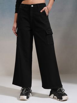 TOKYO TALKIES - Women Black Wide Leg Cargo Jeans