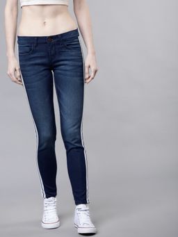 TOKYO TALKIES - Women Navy Blue Super Skinny Fit Mid-Rise Clean Look Stretchable Jeans
