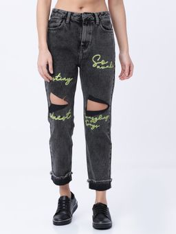 TOKYO TALKIES - Women Grey Mid-Rise Highly Distressed Jeans