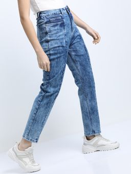 TOKYO TALKIES - Women Blue Straight Fit Heavy Fade Jeans