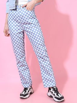 TOKYO TALKIES - Women Blue Checks Slim Fit Jeans