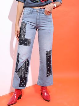 TOKYO TALKIES - Women Blue Light Fade Printed Stretchable Jeans