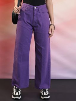 TOKYO TALKIES - Women Purple Clean Look Mid-Rise Cotton Jeans