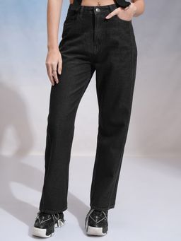 TOKYO TALKIES - Women Black High Rise Straight Fit Jenas