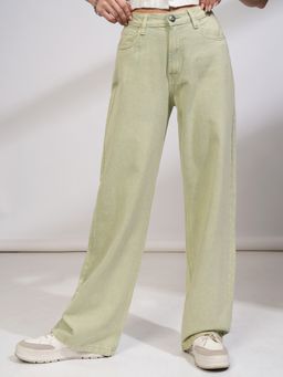 TOKYO TALKIES - Women Green Mid Rise Straight Fit Jeans