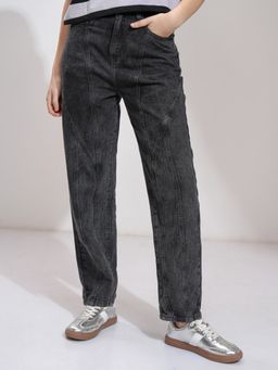 TOKYO TALKIES - Women Black Mid Rise Spiral Jeans