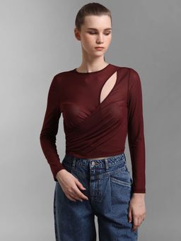 Kazo - Maroon Cut Out Mesh Top