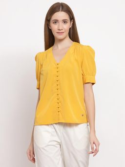 Ayrolane - Mustard V Neck Button Down Top