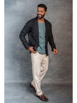 Thread Game - Men Black Khadi Shawl Lapel Jacket