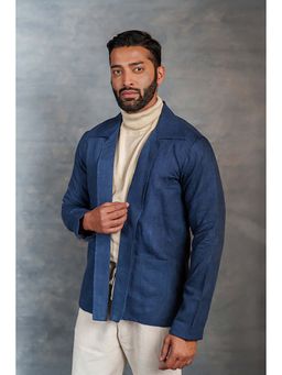 Thread Game - Men Blue Khadi Shawl Lapel Jacket