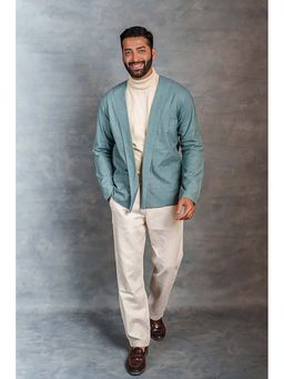 Thread Game - Men Aqua Khadi Shawl Lapel Jacket