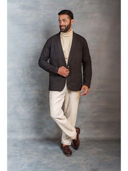 Thread Game - Men Black Khadi Shawl Lapel Jacket