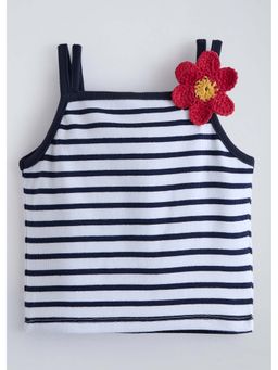 Hopscotch - Navy Blue Striped Floral Applique Top