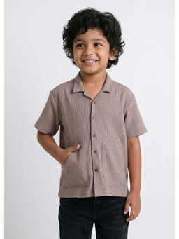 Hopscotch - Brown Cuban Collar Drop-shoulder Shirt