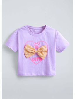 Hopscotch - Lavender Printed Bow Applique Cotton T-Shirt