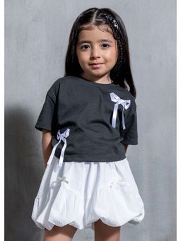 Hopscotch - Grey Bow Applique Cotton T-Shirt
