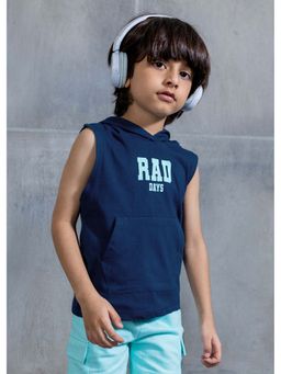 Hopscotch - Navy Blue Typography Relaxed Sleeveless T-Shirt