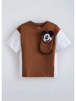 Hopscotch - Brown Mickey Mouse Applique Jersey T-Shirt