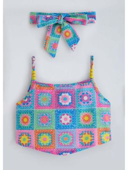 Hopscotch - Multi-Color Floral Strappy Crop Top with Belt