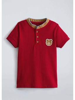 Hopscotch - Red Teddy Applique Cotton Polo T-Shirt