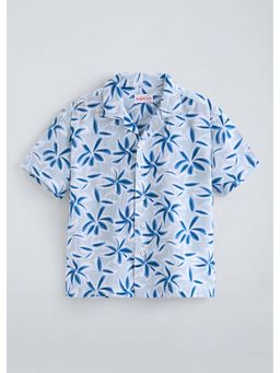 Hopscotch - Blue Floral Drop Shoulder Nylon Shirt