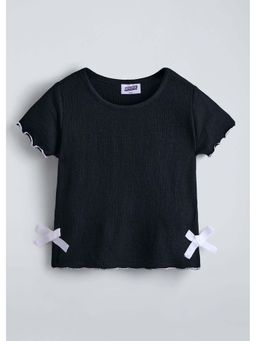 Hopscotch - Black Bow Applique Textured Top