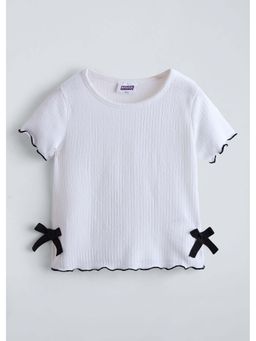 Hopscotch - White Bow Applique Textured T-Shirt