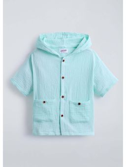 Hopscotch - Green Textured Hooded Shirt