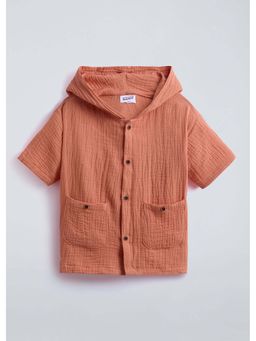 Hopscotch - Coral Textured Hooded Shirt