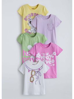 Hopscotch - Multi-Color Ruffled Printed T-Shirts (Pack of 5)