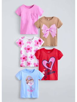 Hopscotch - Multi-Color Printed Ruffled T-Shirts (Pack of 5)