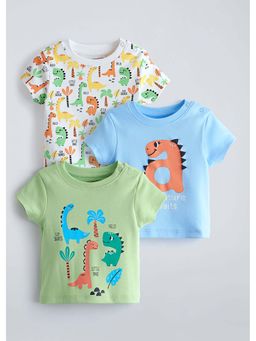 Hopscotch - Multi-Color Dino Printed Cotton T-Shirts (Pack of 3)
