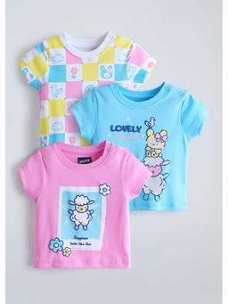 Hopscotch - Multi-Color Sheep Printed Cotton T-Shirts (Pack of 3)
