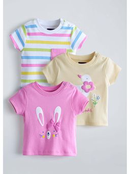Hopscotch - Multi-Color Puff Printed Cotton T-Shirts (Pack of 3)