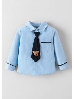 Hopscotch - Blue Textured Shirt with Teddy Applique Tie
