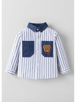 Hopscotch - White Striped Teddy Embroidered Shirt