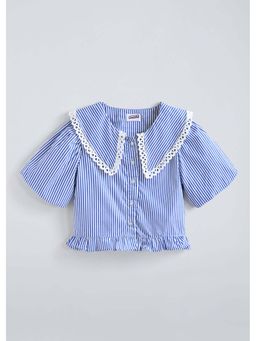 Hopscotch - Blue Striped Lace Peter Pan Collar Top