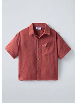 Hopscotch - Brown Textured Shirt with Pocket