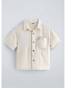 Hopscotch - Beige Textured Shirt with Pocket