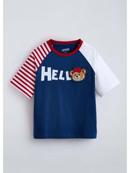 Hopscotch - Navy Blue Teddy Applique Striped T-Shirt
